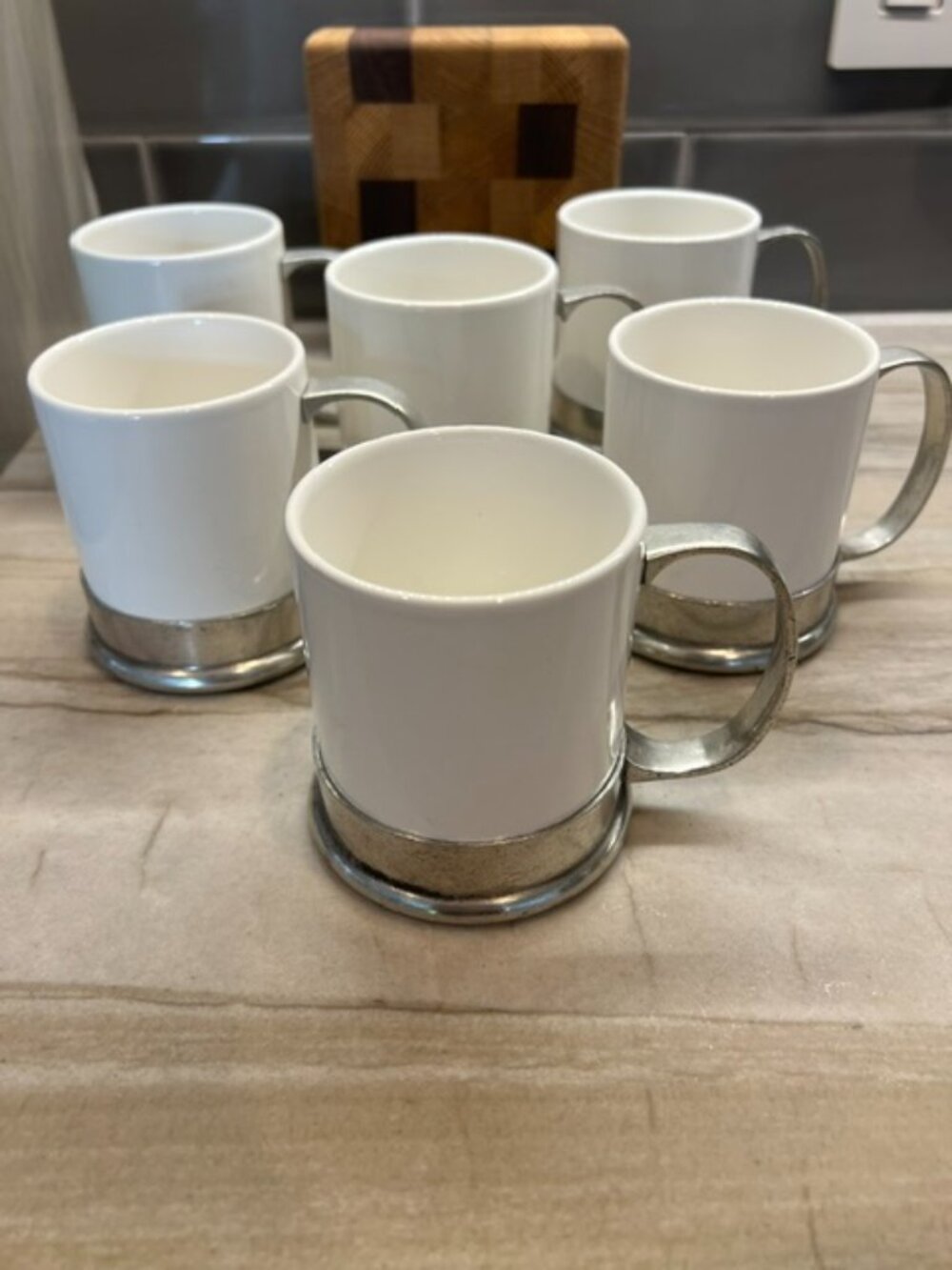 NEW Arte Italica Tuscan Ceramic & Pewter Mugs Set of 6 $558 Retail